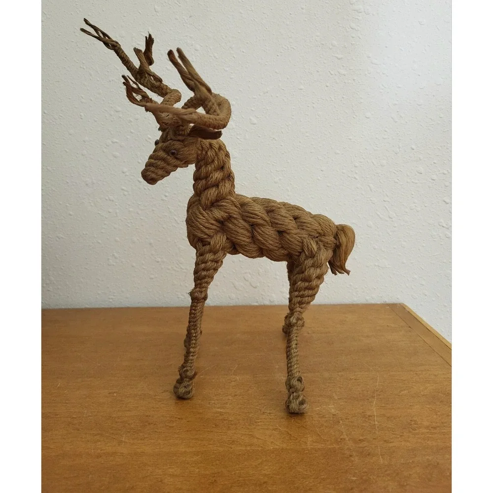 Jute Rope Buck Deer‎ Figure African Jungle Safari Animal Natural Horned Statue